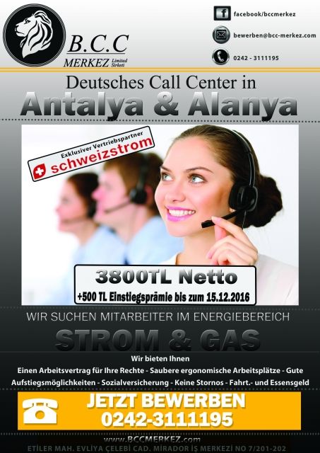 Deutsches Call Center Antalya & Alanya sucht Telefonist/in - Telefonist Call Agent - Antalya 