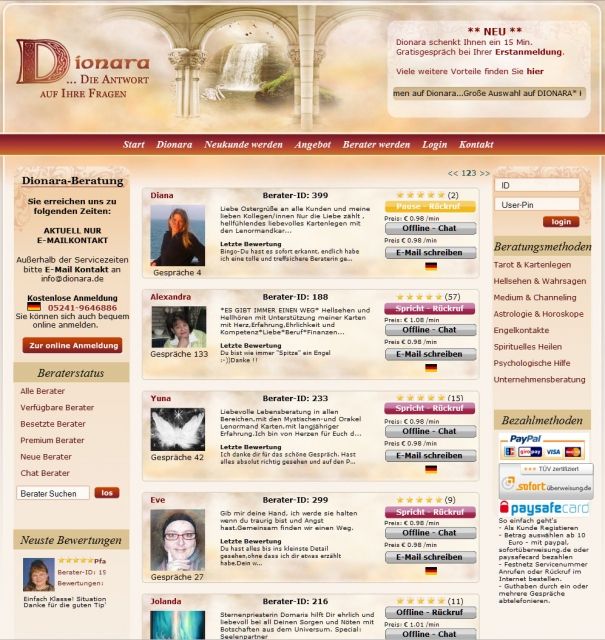 Kartenlegen, Kaffesatz lesen, Hellsehen, Astrologie auf Dionara-auch Gratisgespr - Esoterik Pendel Horoskop - Gütersloh